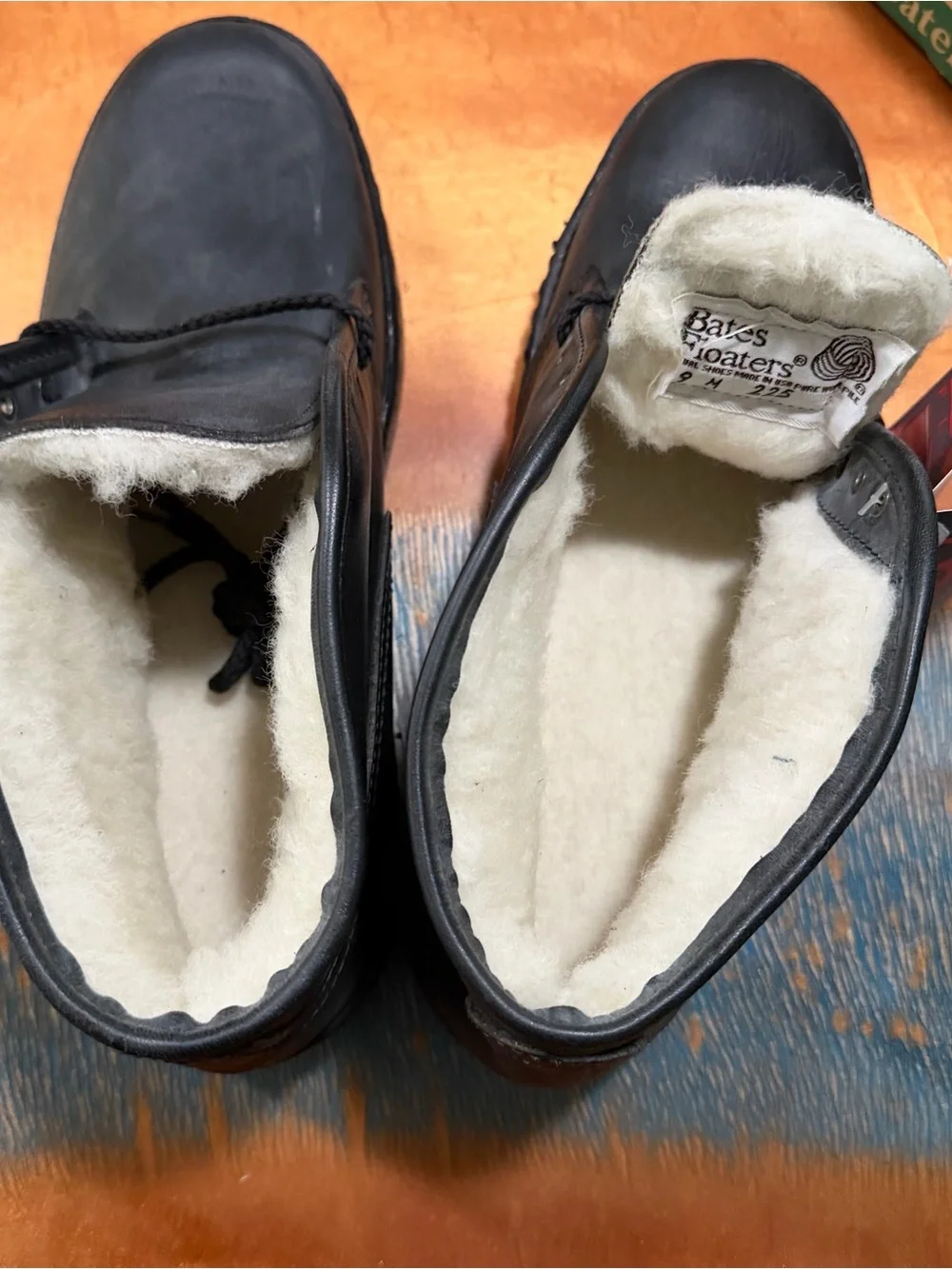 Vtg Bates Floaters Black Leather Shearling Wool Lined Boots size 9 New USA
